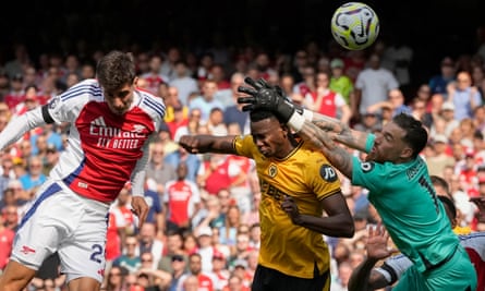 Kai Havertz scores Arsenal's opening goal against Wolves.
