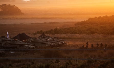 Israeli tanks positioned near the Gaza Strip, in southern Israel, 21 October, 2023.