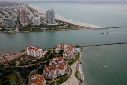An aerial shot of Miami Beach and Fisher Island.
