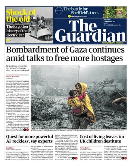 Front page of the Guardian on Tuesday 24 October