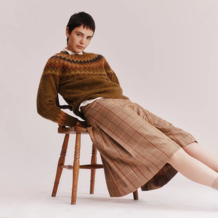 Bosie Fjord Yoke Brushed Fair Isle Women’s lamb’s wool Sweater – Dark Olive