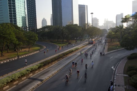 Jakarta Car Free Day. People ride their bicycles along Jalan Sudirman and MH Thamrin. 