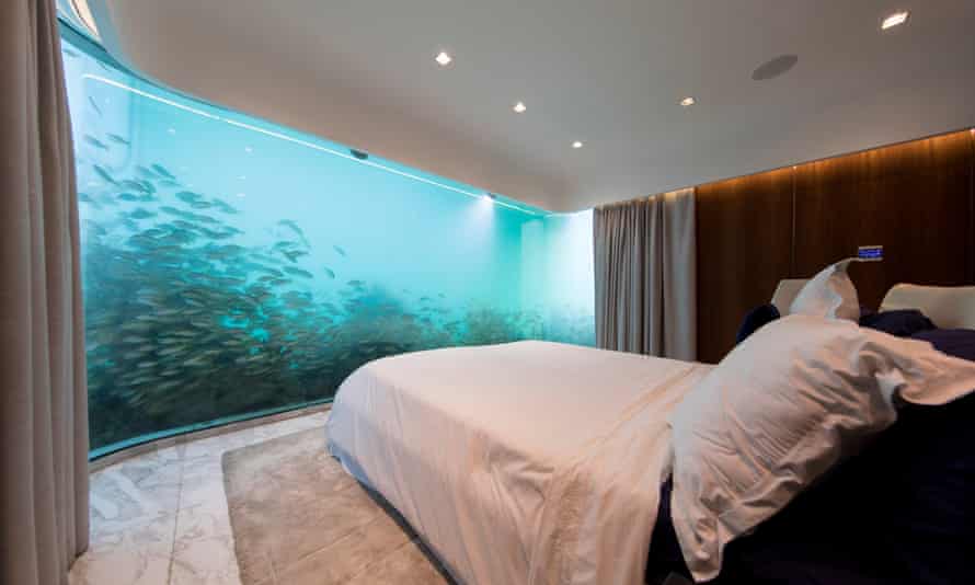 An underwater bedroom on the Floating Seahorse.