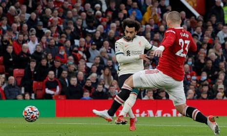 Mohamed Salah scores the fourth Liverpool goal in their astonishing 5-0 win at Old Trafford.