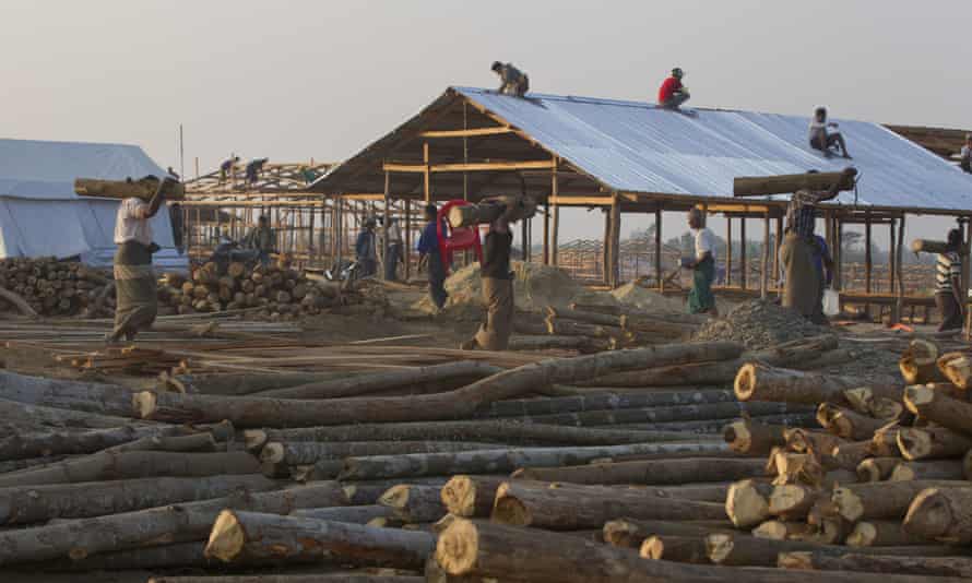 Carpenters work at a newly built repatriation camp being prepared for Rohingya refugees who are expected to return to Myanmar from Bangladesh.