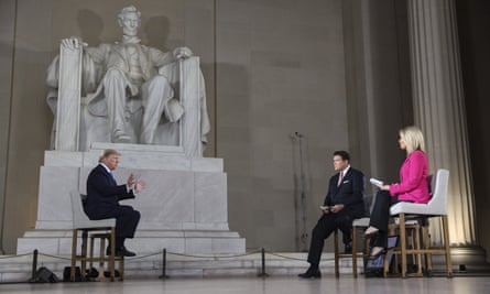 Trump’s Fox interview was shot in the Lincoln Memorial, a Washington landmark. During the interview he said the press had treated Lincoln badly, but him worse.
