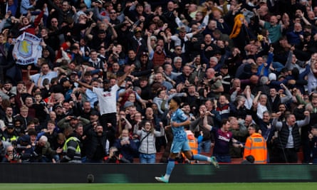 Ollie Watkins celebrates his goal against Arsenal.