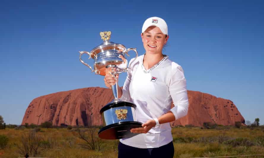 Barty poses with the Daphne Akhurst Memorial Cup, which she won at the Australian Open