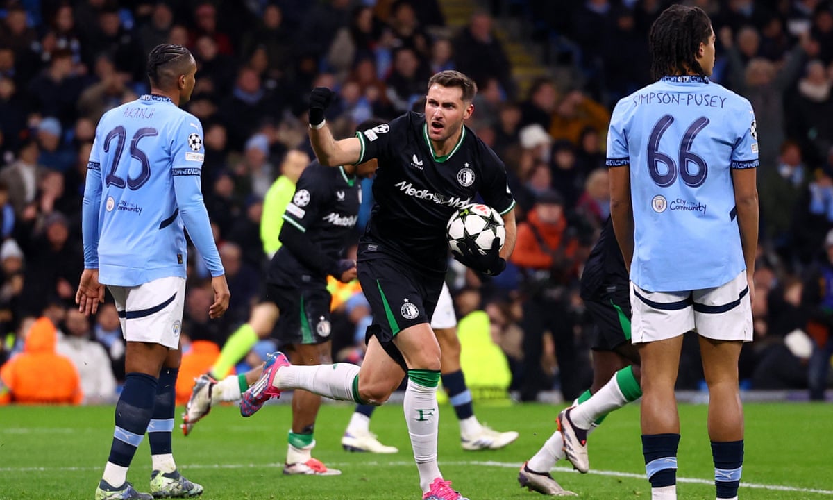 Manchester City blow three-goal lead as Feyenoord produce stunning  fightback | Champions League | The Guardian