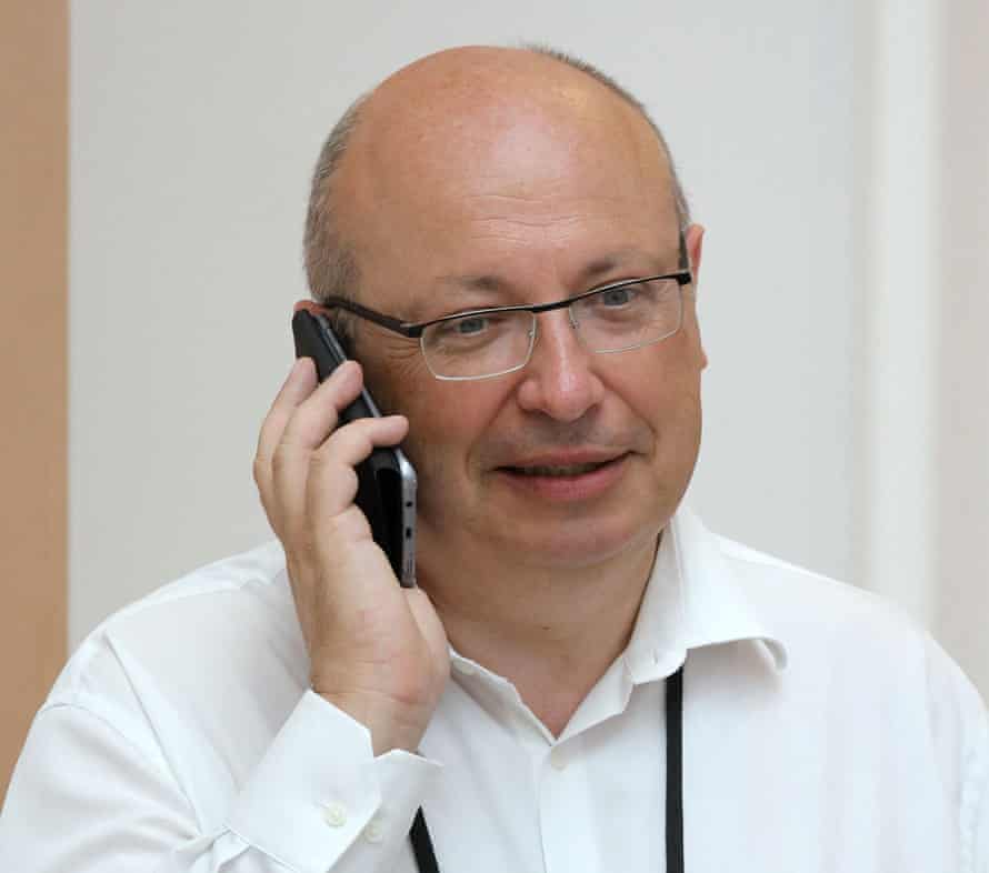 In this file photo taken on August 25, 2019 French ambassador Jean-Pierre Thebault speaks on his mobile phone