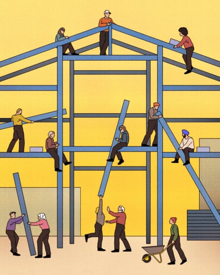 illustration of people building a structure