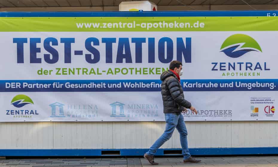 A sign advertising Covid testing in Germany on Tuesday
