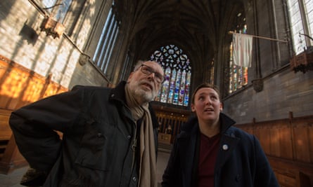 Ian Jack and Mhairi Black in Paisley abbey, whose Victorian window is dedicated to William Wallace.