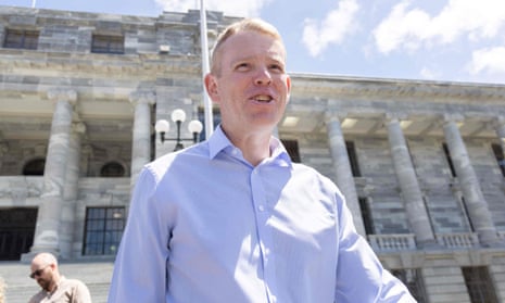 Chris Hipkins outside the New Zealand parliament in Wellington.