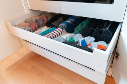 Socks in a white drawer