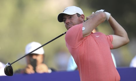 Rory McIlroy tees off at the DP World Tour Championship in Dubai