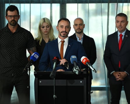 Warren Pickering at the press conference in Melbourne.