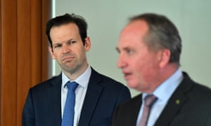 Nationals Senator Matt Canavan and Nationals member for New England Barnaby Joyce at a press conference at Parliament House in Canberra, Friday, 12 June 2020. (AAP Image/Mick Tsikas) NO ARCHIVING