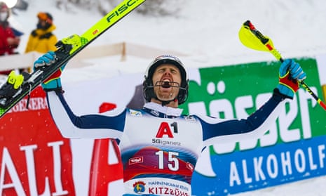 Dave Ryding celebrates after winning gold in the men’s slalom in Kitzbühel
