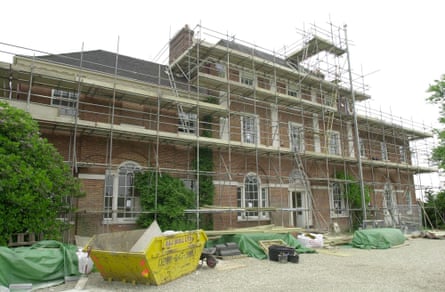 The Grade II-listed Forest Lodge in Windsor Great Park, Berkshire, during restoration work in 2001.