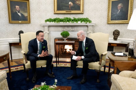 Joe Biden (right) with Leo Varadkar in the Oval Office in the White House.