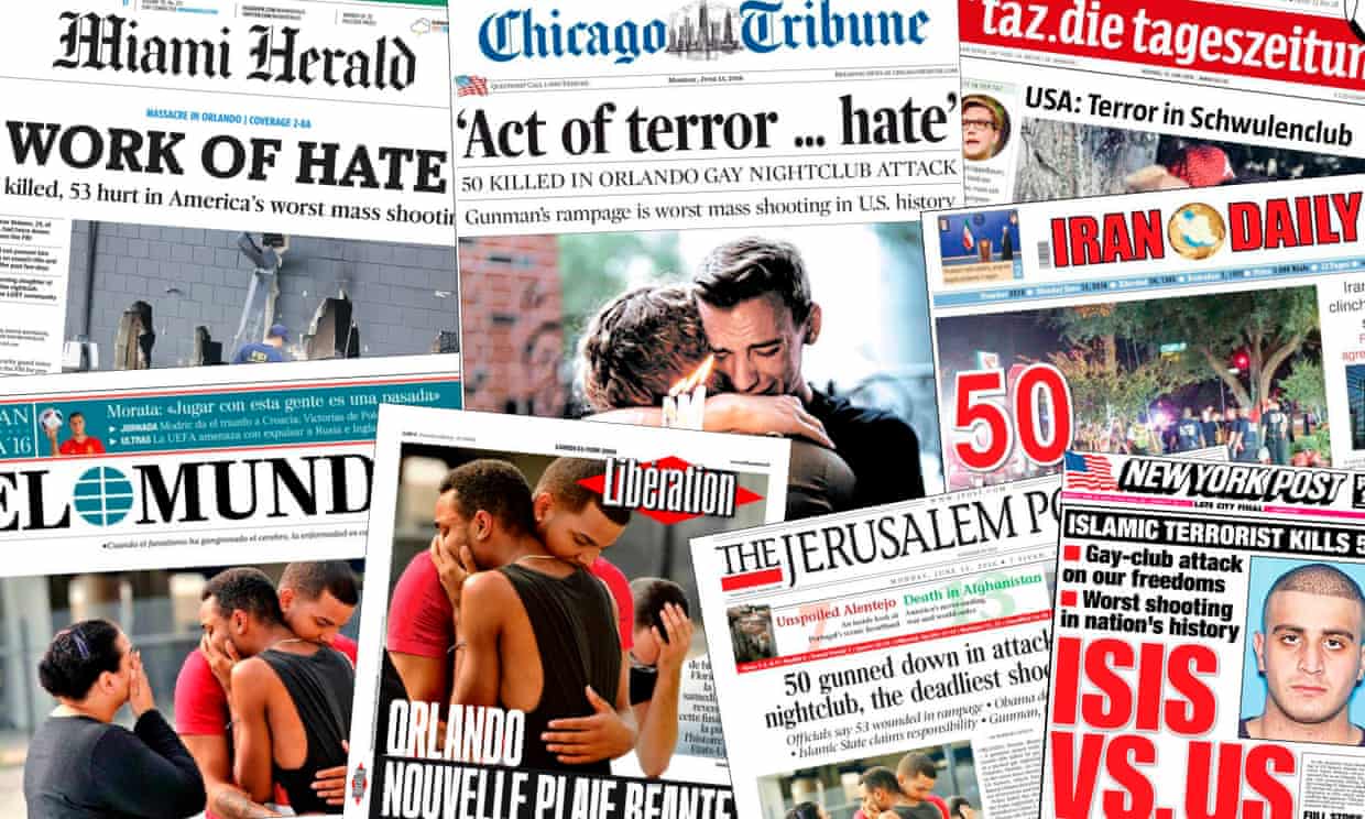 Newspapers around the world reporting the Orlando shooting.