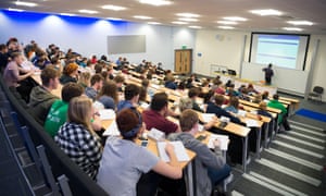Students at a lecture at Aberystwyth University before the pandemic.