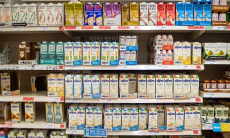 Alternative milks on a supermarket shelf