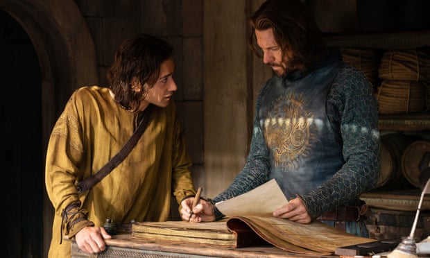 Your secret is safe … Maxim Baldry as Isildur with Lloyd Owen as Elendil.