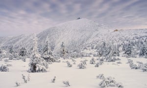 Snowy landscape and mountains, Krkonoše, Czech Republic