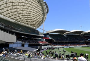 The Adelaide Oval, bathed in bright sunshine before the start of play.