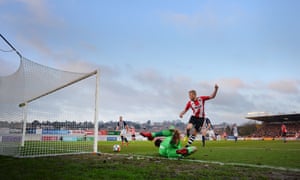 Jayden Stockley of Exeter City misses a chance during their 2-0 defeat by West Bromwich Albion