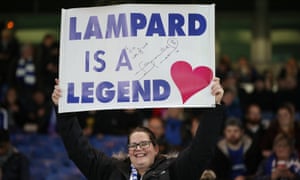 A Chelsea fan with a 'Lampard is a legend' banner.