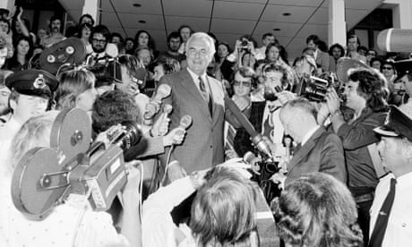 Gough Whitlam speaking on the steps of Parliament House, Canberra on the day of the Dismissal, 11 November 1975