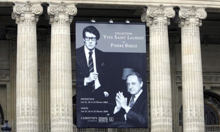 A board advertising the auction of the Yves Saint Laurent and Pierre Bergé collection in Paris in 2009.
