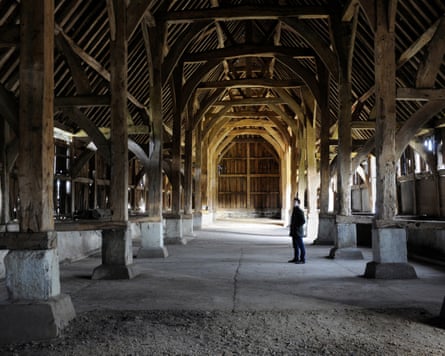 An inside view of the barn, which looks almost like a cathedral with its pillars and hight ceiling