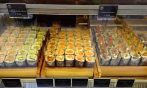 Individually wrapped sushi rolls