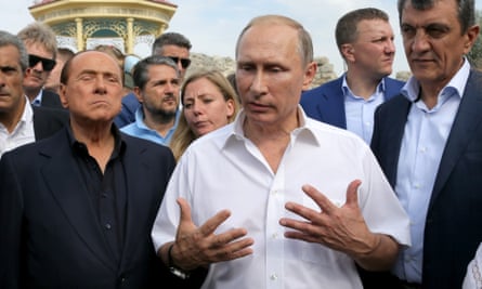 Former Italian prime minister Silvio Berlusconi, Russian president Vladimir Putin and Sevastopol’s Moscow-appointed governor, Sergei Menyailo