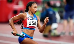 Allyson Felix of the US competes in the Women’s 4x400m relay during the Tokyo Olympic Games.