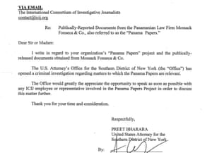 DoJ letter Panama Papers