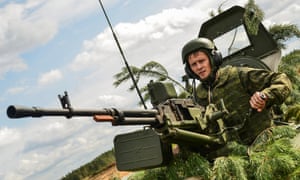 A Belarusian soldier in a tank taking part in Zapad 2017.