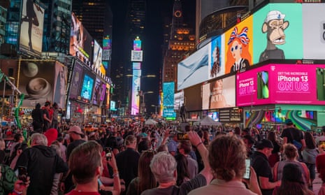 Billboards display NFT art in Times Square, New York, during the fourth annual NFT.NYC conference on 20 June 20, 2022.