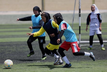 The ‘Vahdet’ team, founded by refugee Afghan women, training in Tehran, Iran on 16 June 2023.