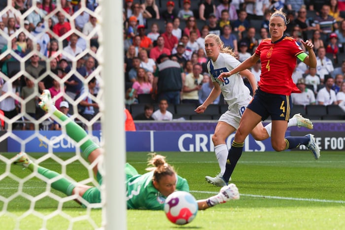 Linda Sallstrom of Finland scores the opening goal.