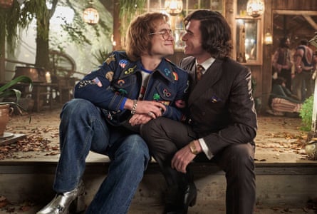 Taron Egerton as Elton John and Richard Madden as John Reid in Rocketman.