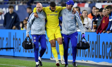 Ruben Loftus-Cheek is helped off the pitch by Chelsea medical staff during the friendly against New England Revolution.