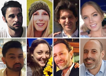 Composite of headshots of the eight people who were killed in the 2017 London Bridge terror attack. Clockwise from top left: Alexandre Pigeard, Chrissy Archibald, Ignacio Echeverría, Sara Zelenak, Sébastian Bélanger, Xavier Thomas, Kirsty Boden and James McMullan