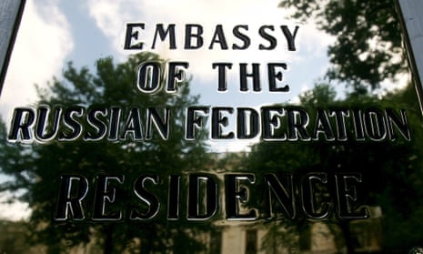 Sign at the gate of the Russian embassy in London