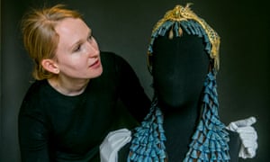 Oliver Messel’s Cleopatra headdress for Vivien Leigh being prepared for display by the National Trust’s Nikki Caxton at Nymans.