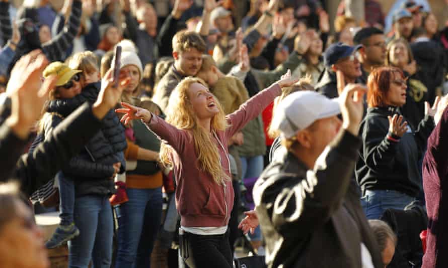 A ‘Let us worship’ concert by Sean Feucht in January 2021.